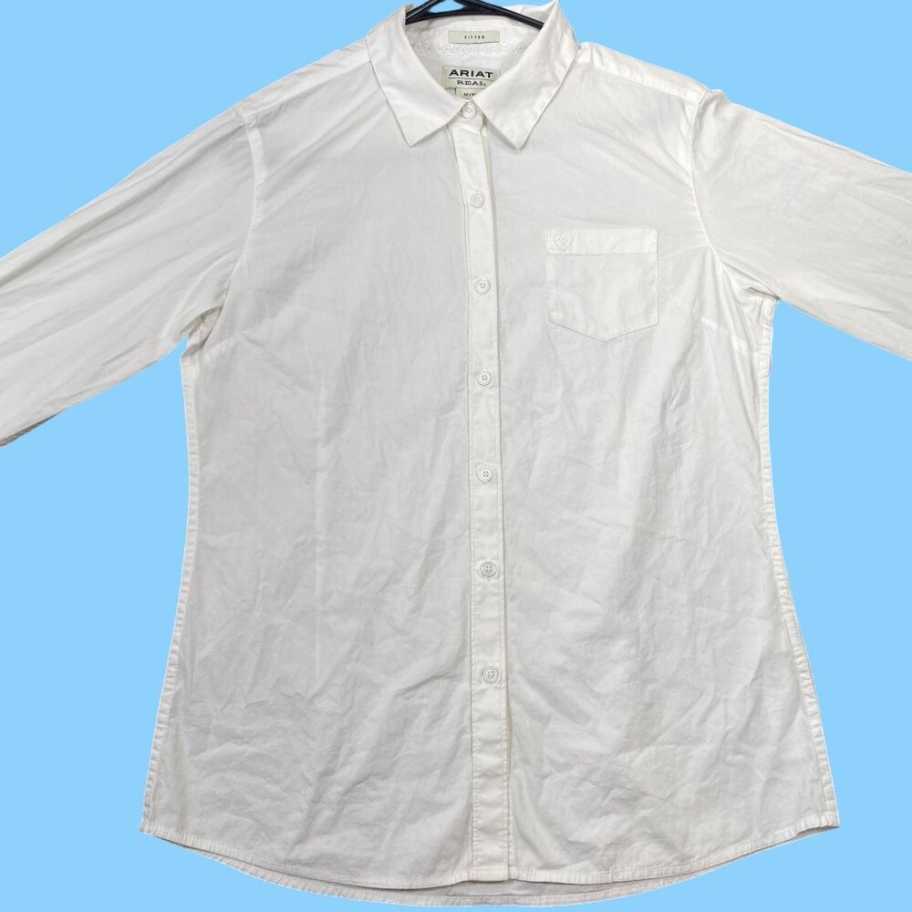 Ariat Womens White Fitted Button-Down Shirt Size Medium 97% Cotton & 3% Elastane